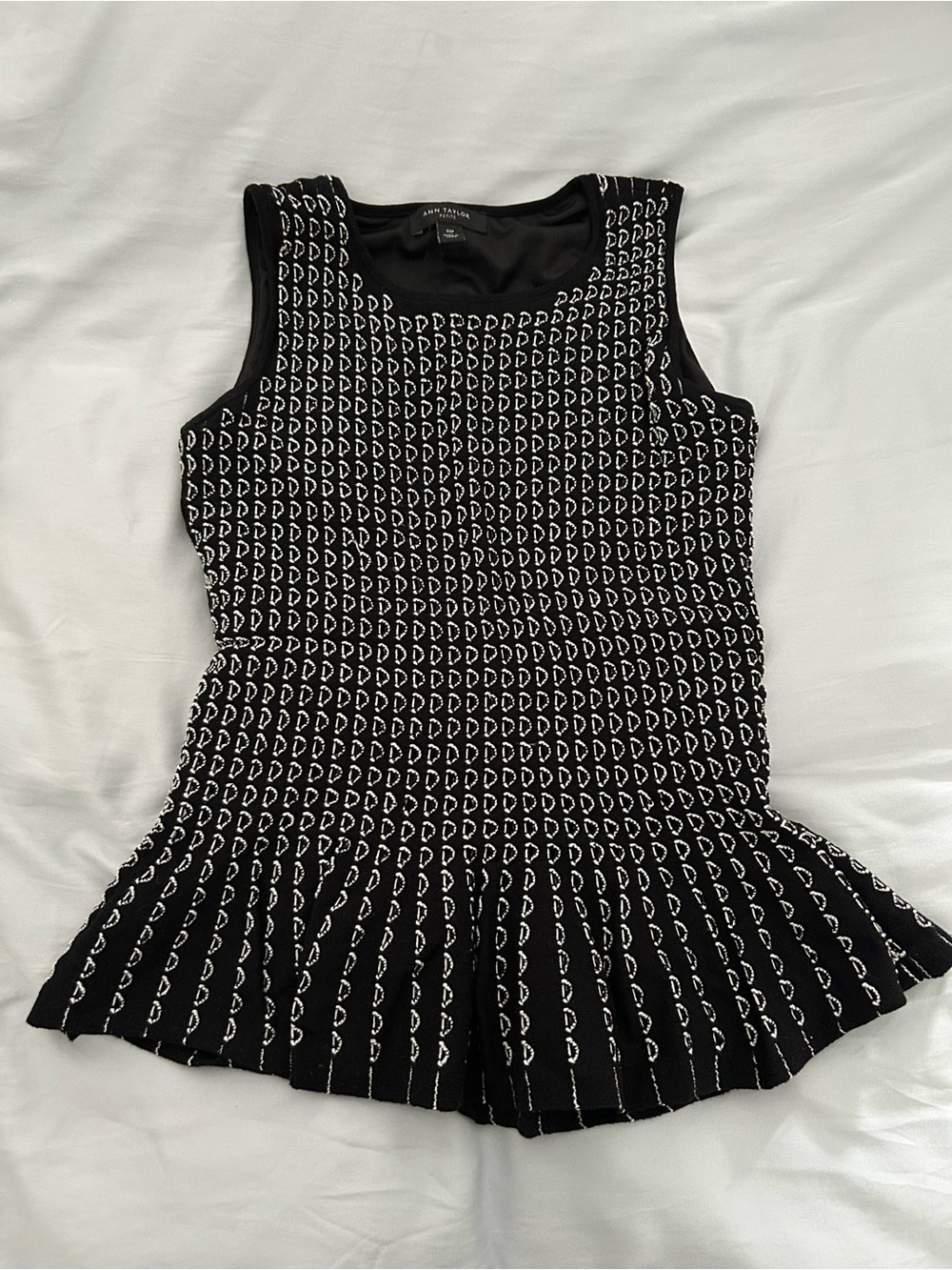 Ann Taylor Black Knit Top with White Embroidery